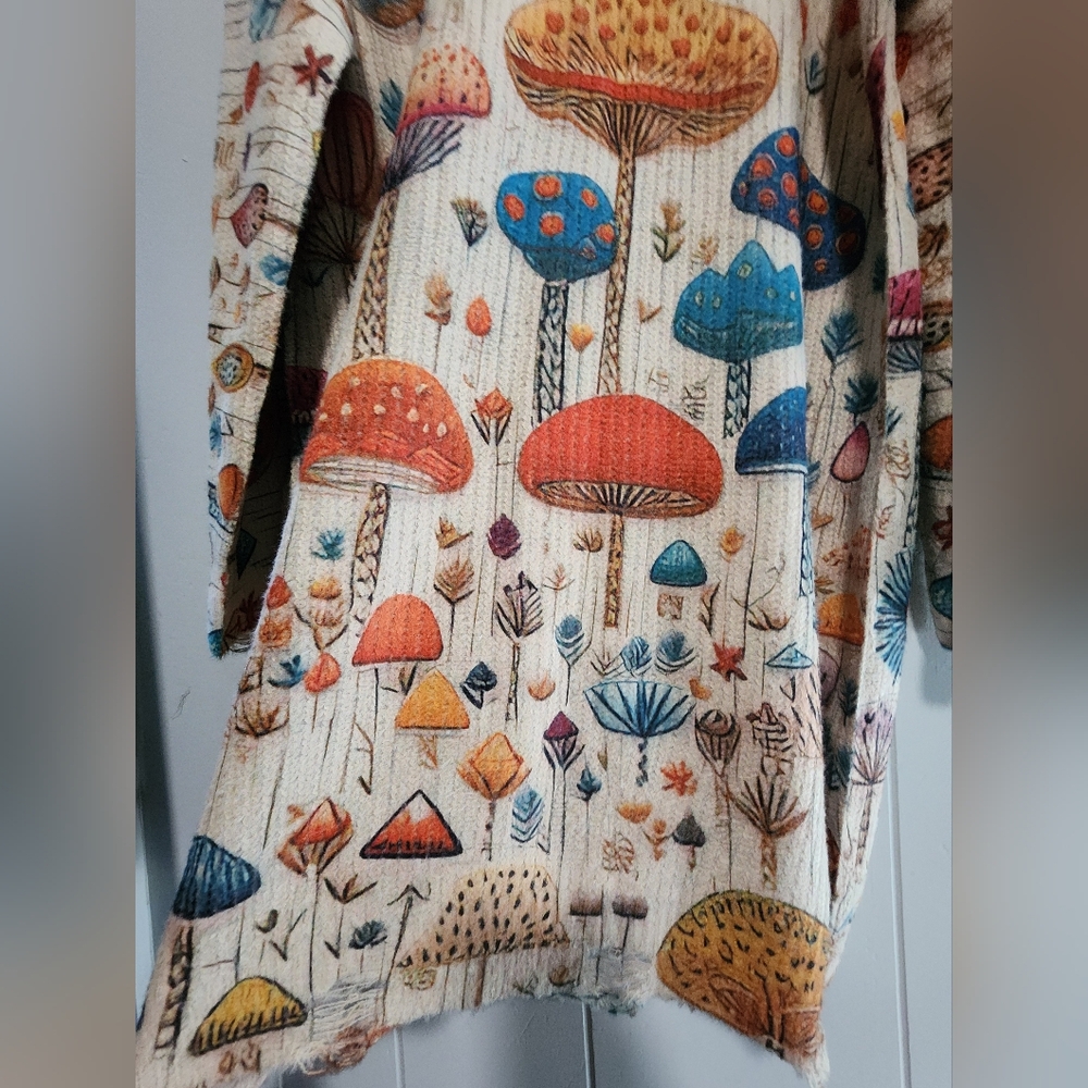 NIP Distressed Look Colorful Mushrooms Oversized Sweater - Picture 11 of 13
